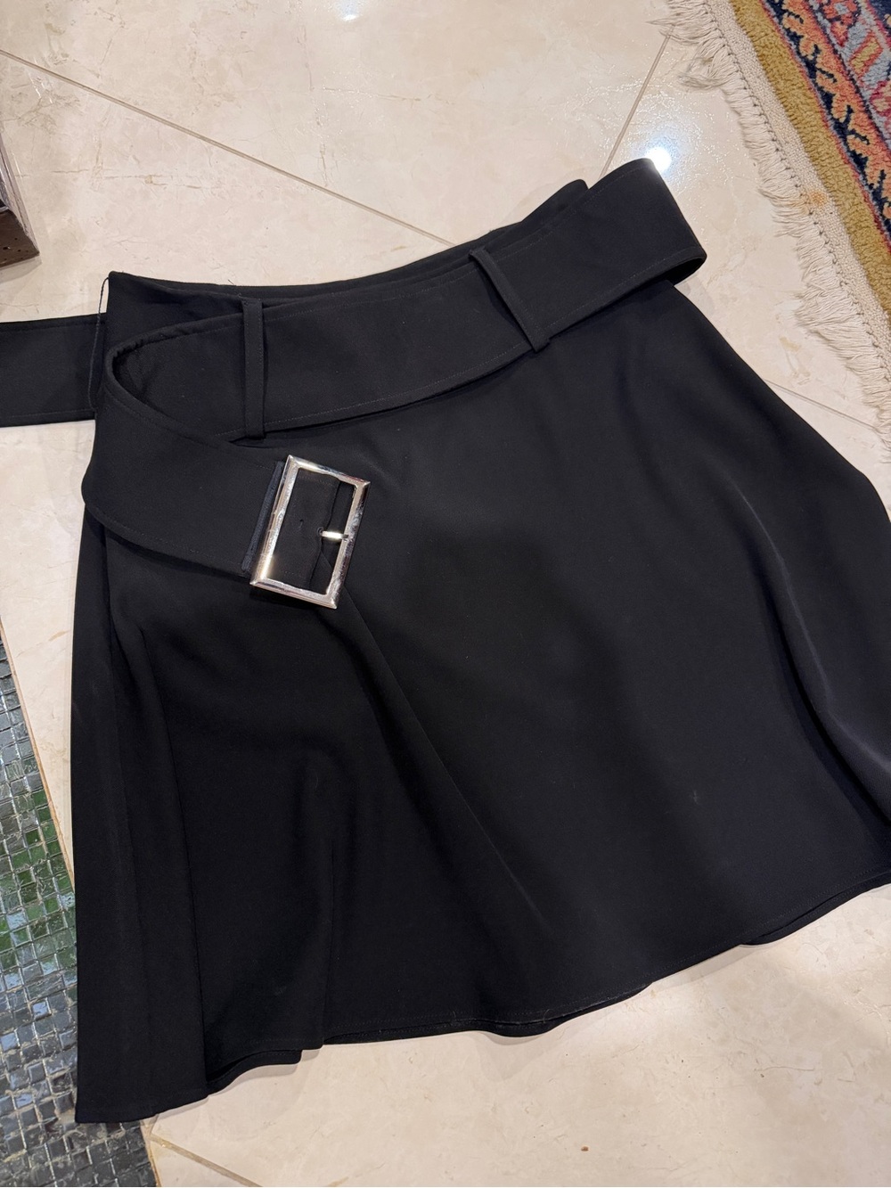 Opening Ceremony Black Mini Skirt with Silver Buckle